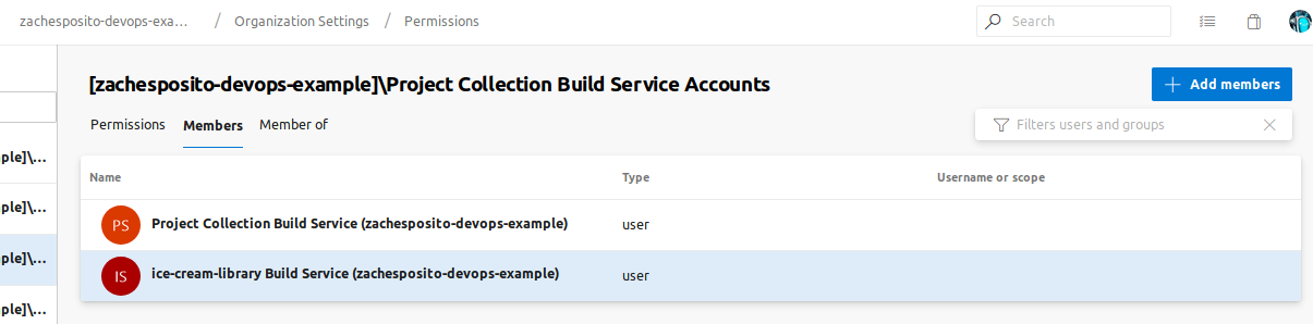 DevOps build service accounts group